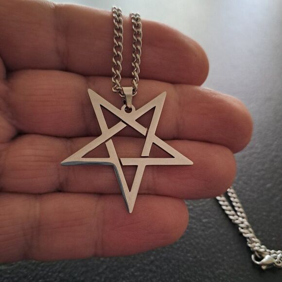 Inverted Pentagram Necklace Amulet Pendant & Chain Gothic Heavy Metal Jewelry - Picture 8 of 8